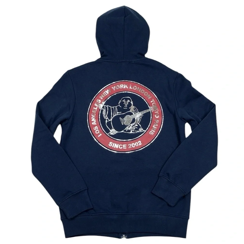 True Religion Zip Hoodie City Buddha Blue Sweatshirt NWT